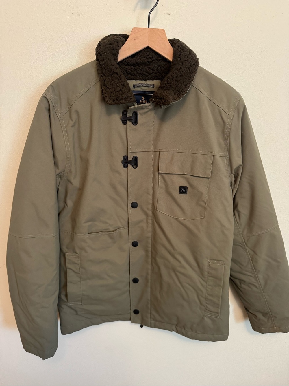 Roark Olive Green Field Jacket with Dark Brown Sherpa Collar